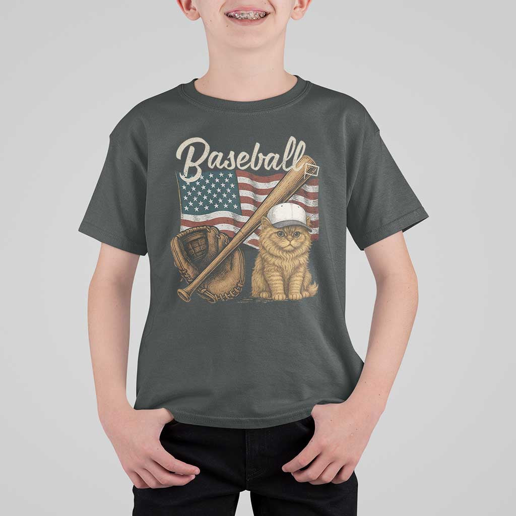 Funny Baseball Cat Lover T Shirt For Kid Patriotic USA Sports Lover - Wonder Print Shop