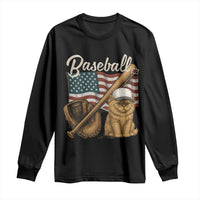 Funny Baseball Cat Lover Long Sleeve Shirt Patriotic USA Sports Lover - Wonder Print Shop