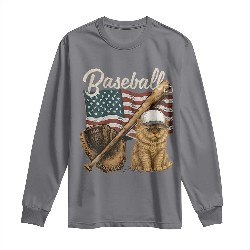 Funny Baseball Cat Lover Long Sleeve Shirt Patriotic USA Sports Lover - Wonder Print Shop