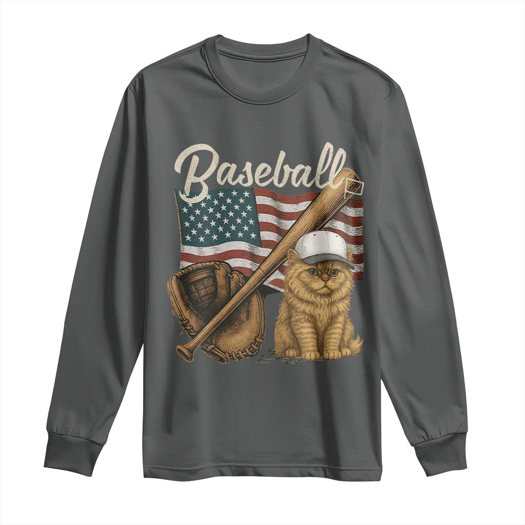 Funny Baseball Cat Lover Long Sleeve Shirt Patriotic USA Sports Lover - Wonder Print Shop