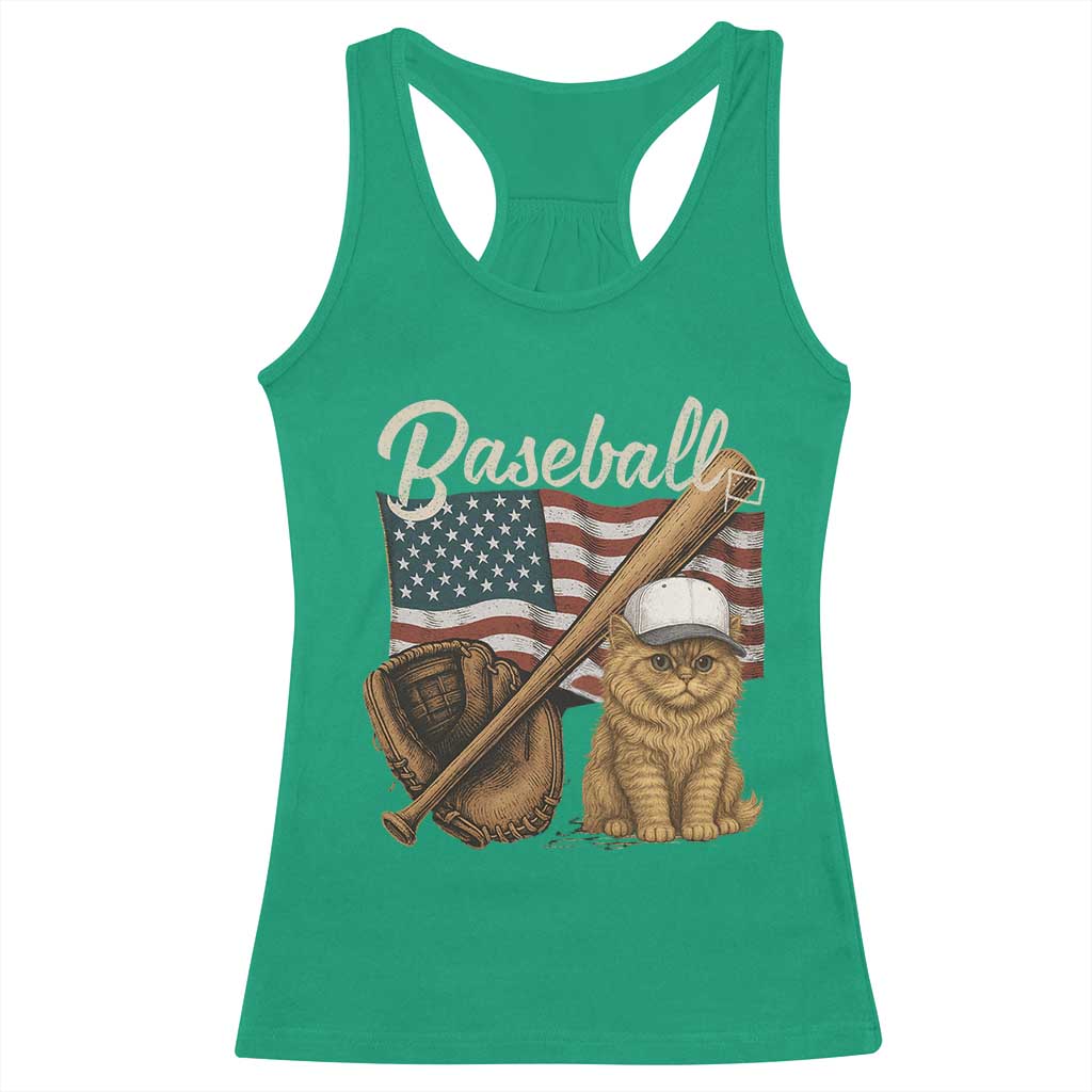 Funny Baseball Cat Lover Racerback Tank Top Patriotic USA Sports Lover - Wonder Print Shop