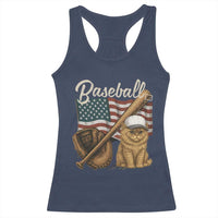 Funny Baseball Cat Lover Racerback Tank Top Patriotic USA Sports Lover - Wonder Print Shop