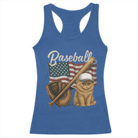 Funny Baseball Cat Lover Racerback Tank Top Patriotic USA Sports Lover - Wonder Print Shop