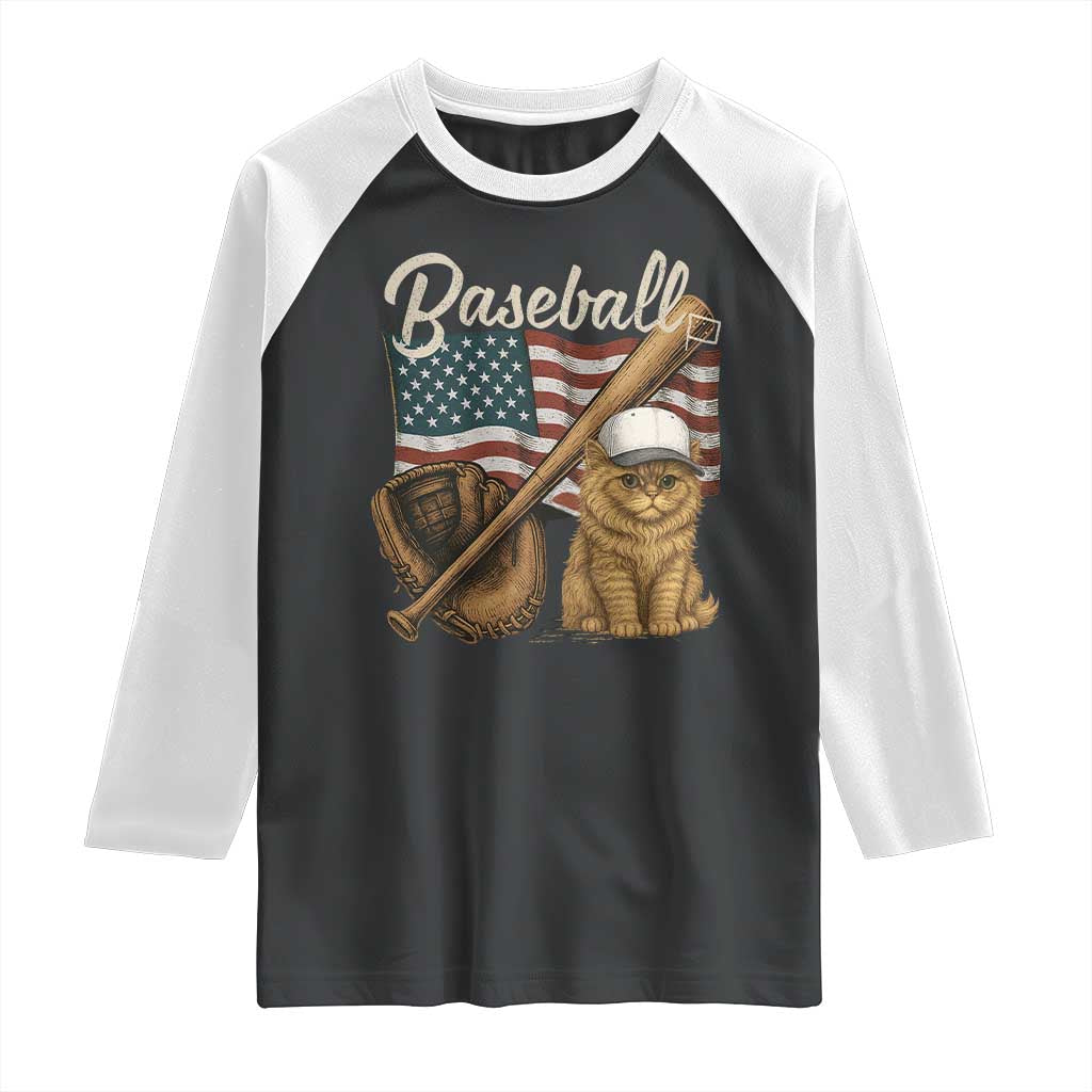 Funny Baseball Cat Lover Raglan Shirt Patriotic USA Sports Lover - Wonder Print Shop