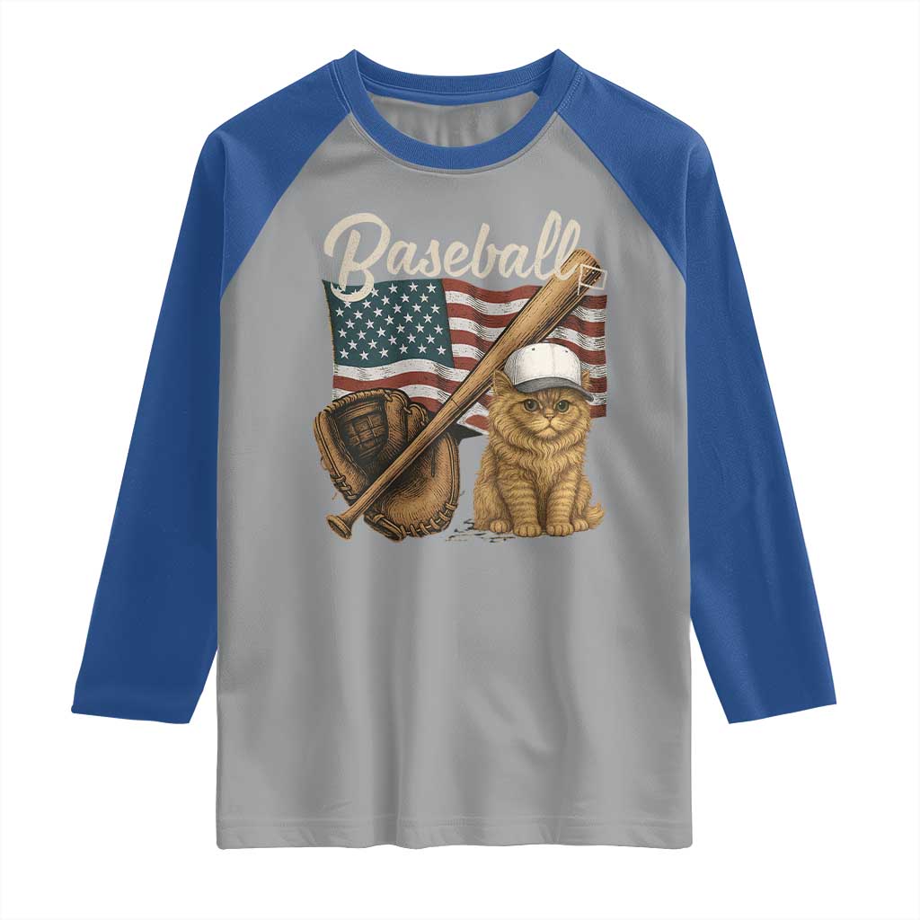 Funny Baseball Cat Lover Raglan Shirt Patriotic USA Sports Lover - Wonder Print Shop