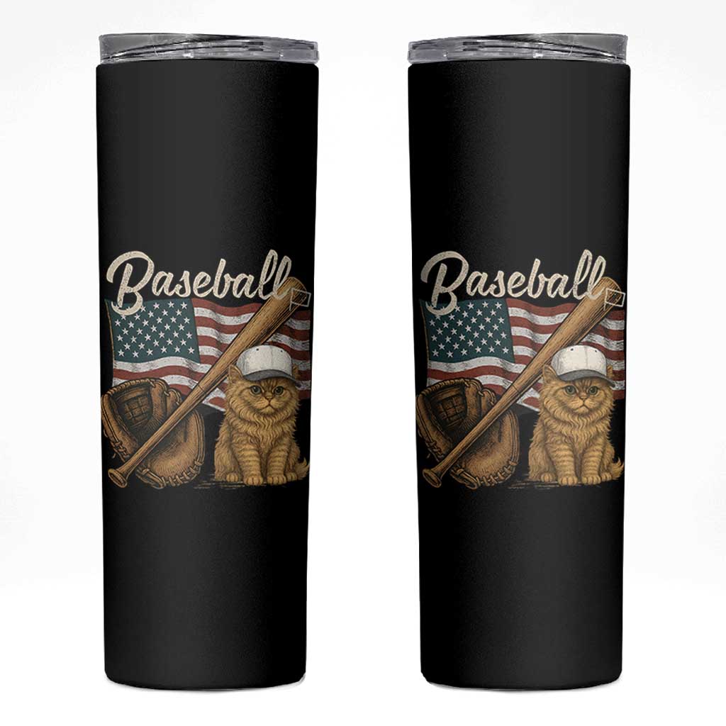 Funny Baseball Cat Lover Skinny Tumbler Patriotic USA Sports Lover