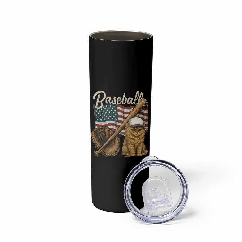 Funny Baseball Cat Lover Skinny Tumbler Patriotic USA Sports Lover