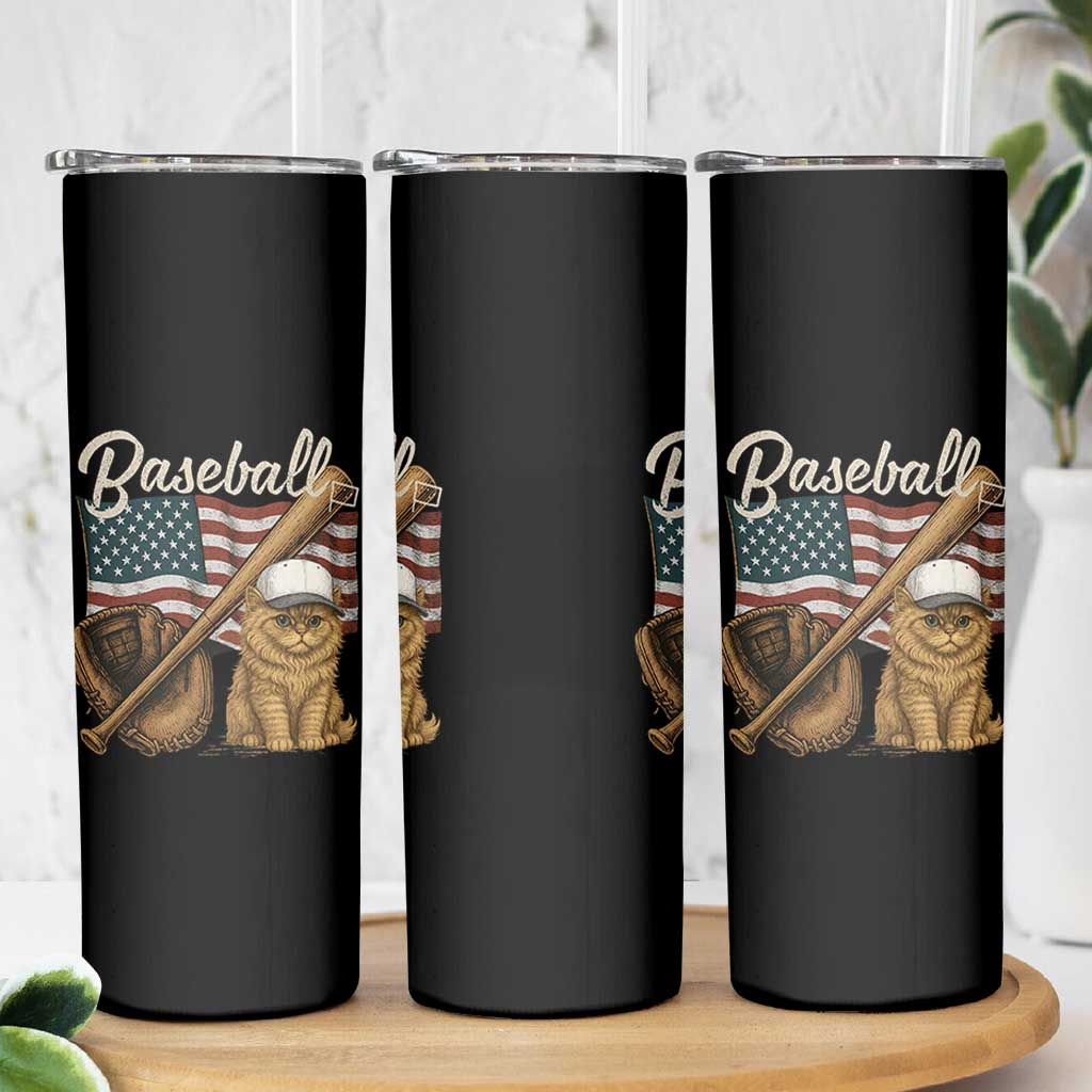 Funny Baseball Cat Lover Skinny Tumbler Patriotic USA Sports Lover
