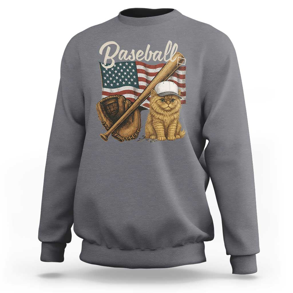Funny Baseball Cat Lover Sweatshirt Patriotic USA Sports Lover - Wonder Print Shop