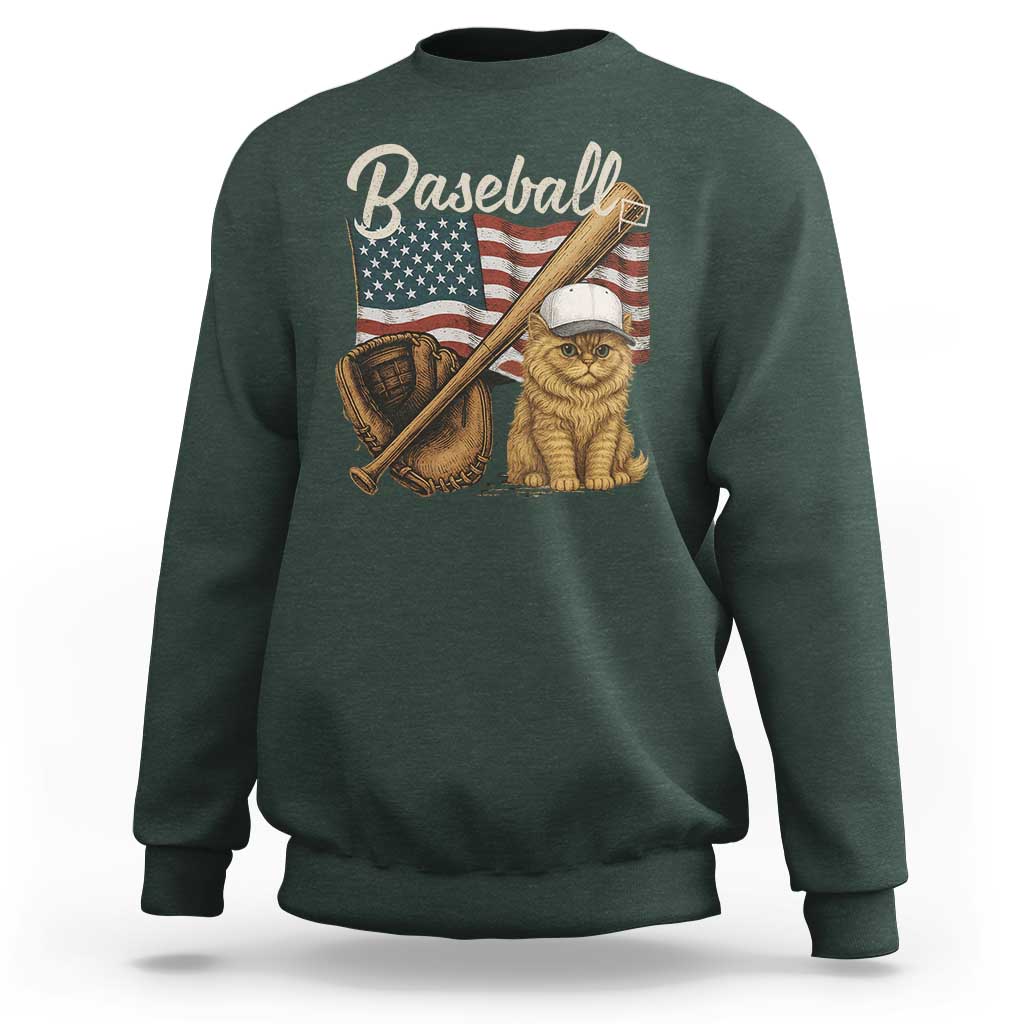 Funny Baseball Cat Lover Sweatshirt Patriotic USA Sports Lover - Wonder Print Shop