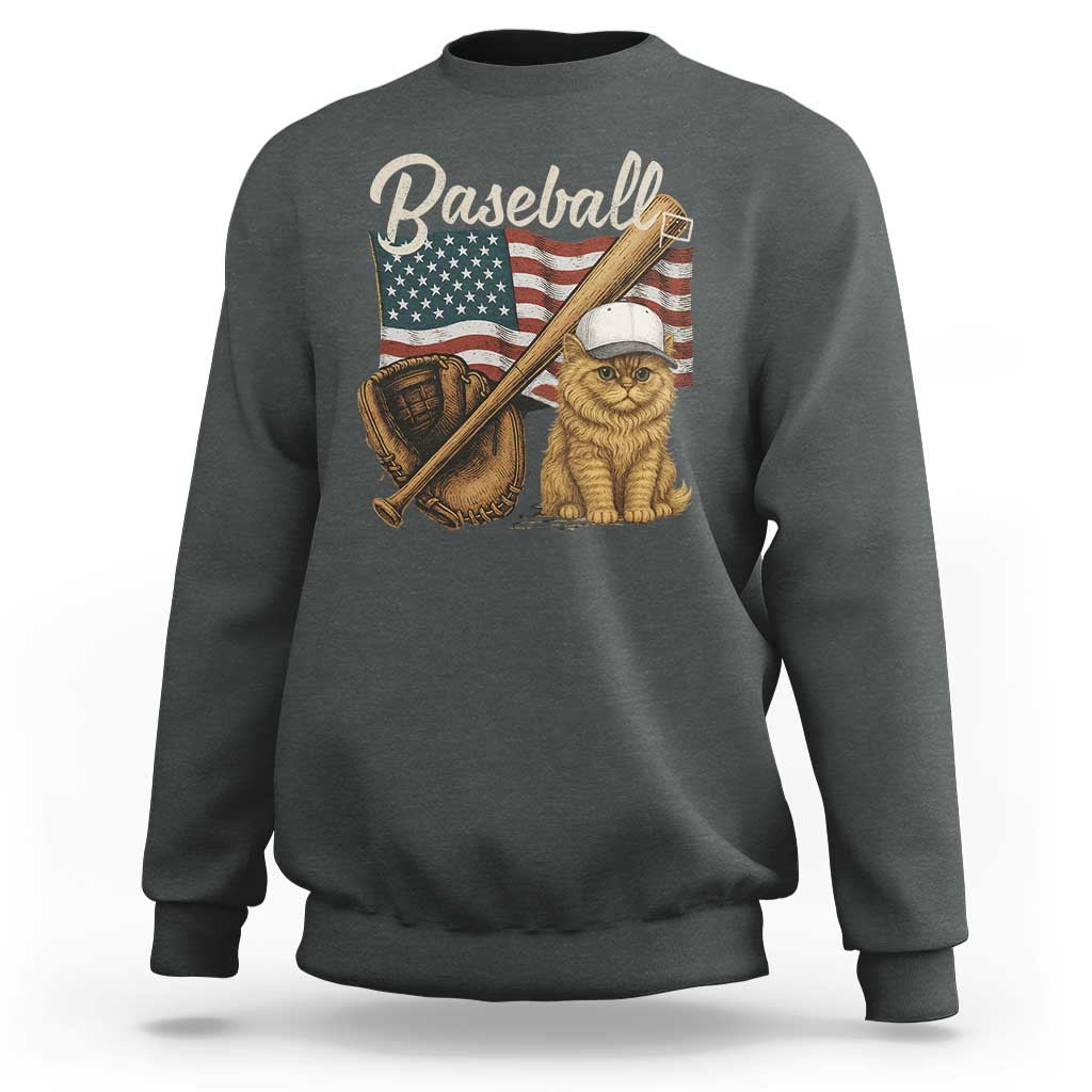 Funny Baseball Cat Lover Sweatshirt Patriotic USA Sports Lover - Wonder Print Shop