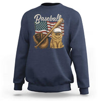 Funny Baseball Cat Lover Sweatshirt Patriotic USA Sports Lover - Wonder Print Shop
