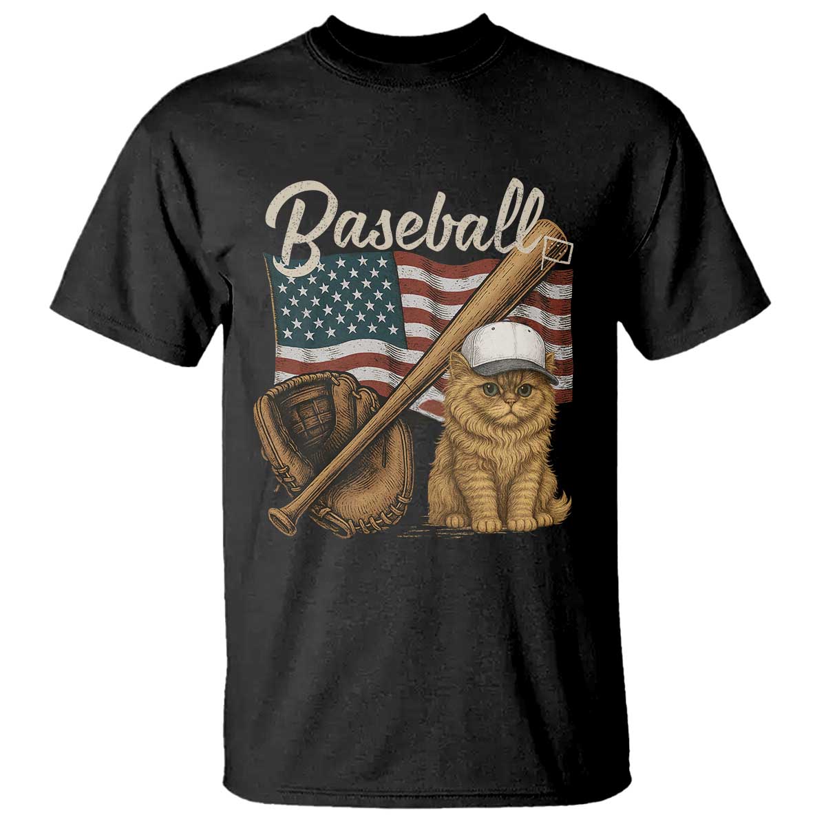Funny Baseball Cat Lover T Shirt Patriotic USA Sports Lover - Wonder Print Shop