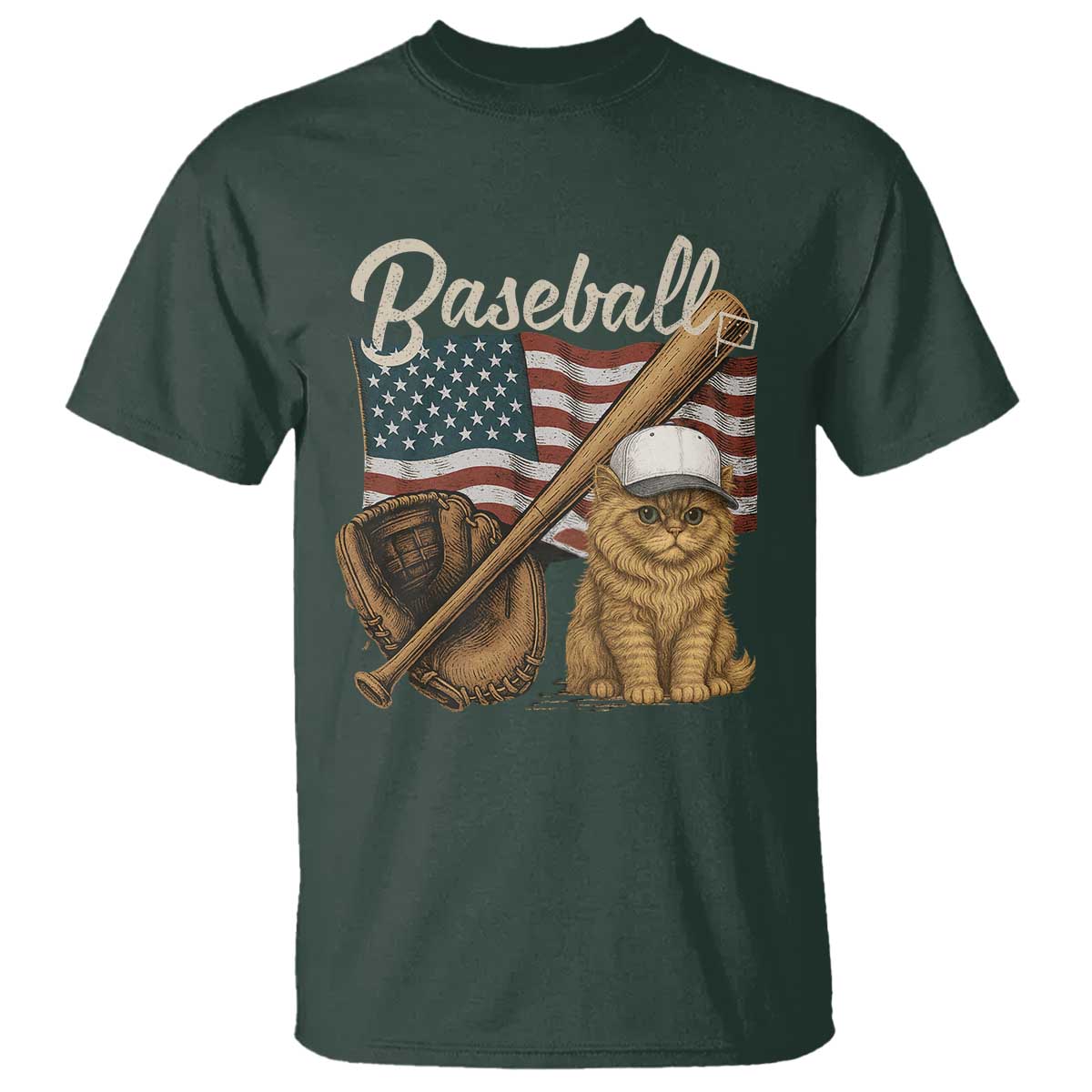 Funny Baseball Cat Lover T Shirt Patriotic USA Sports Lover - Wonder Print Shop