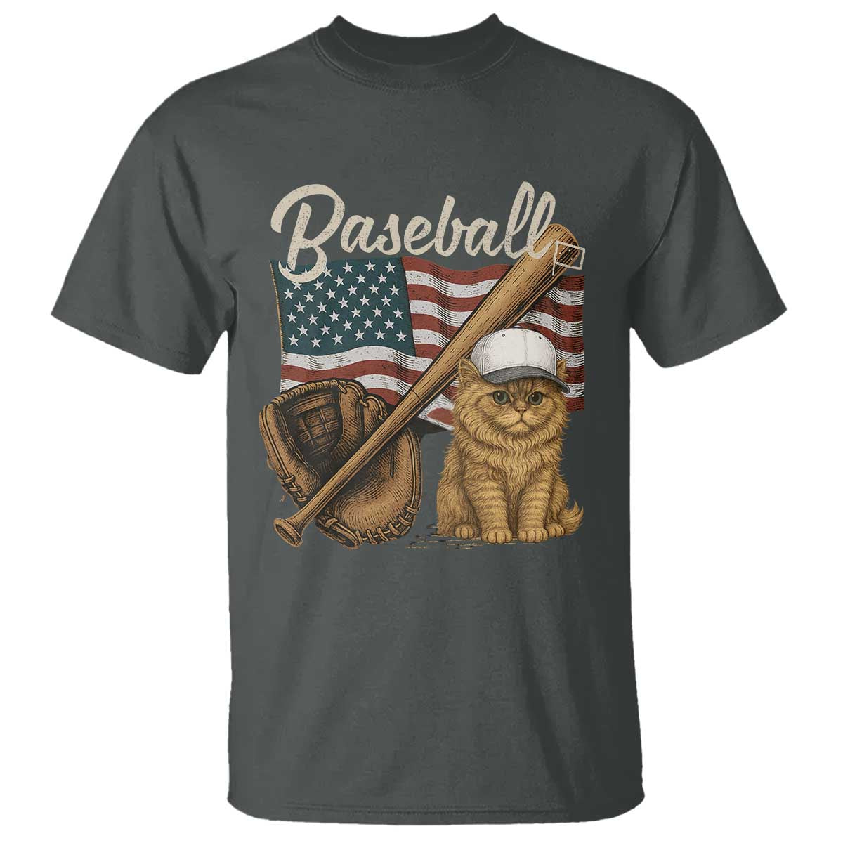 Funny Baseball Cat Lover T Shirt Patriotic USA Sports Lover - Wonder Print Shop