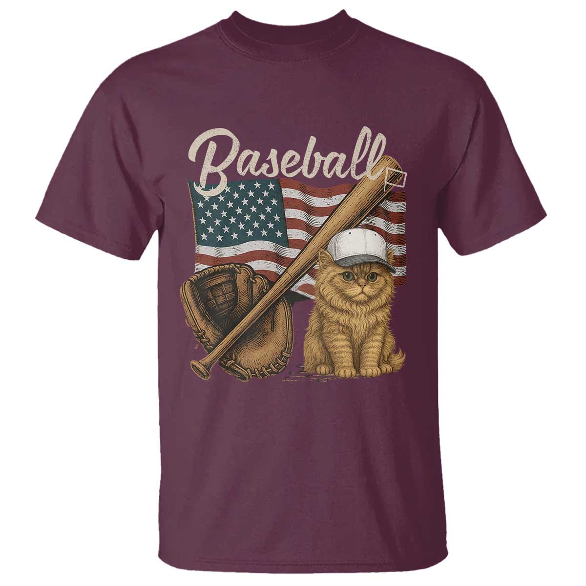 Funny Baseball Cat Lover T Shirt Patriotic USA Sports Lover - Wonder Print Shop