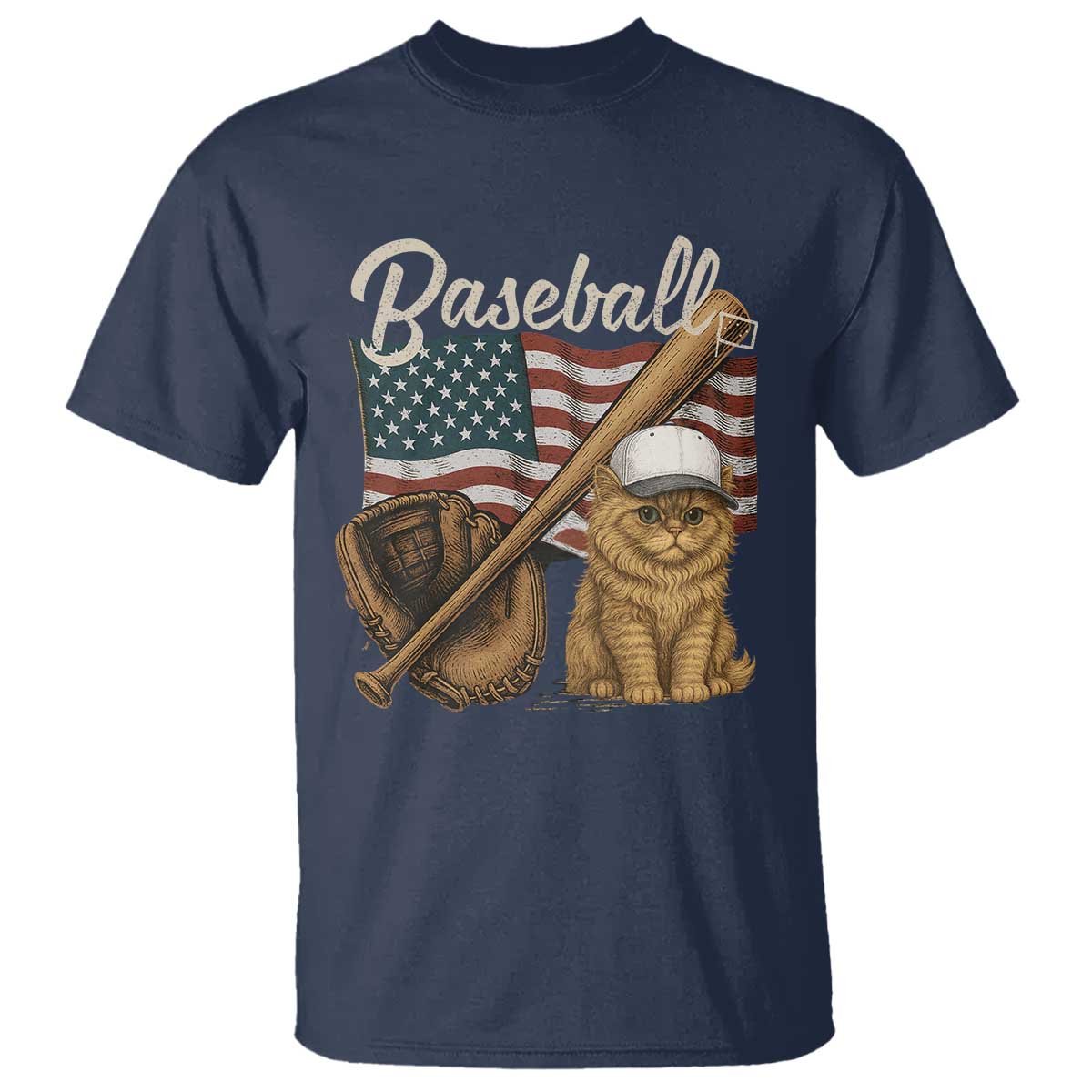 Funny Baseball Cat Lover T Shirt Patriotic USA Sports Lover - Wonder Print Shop