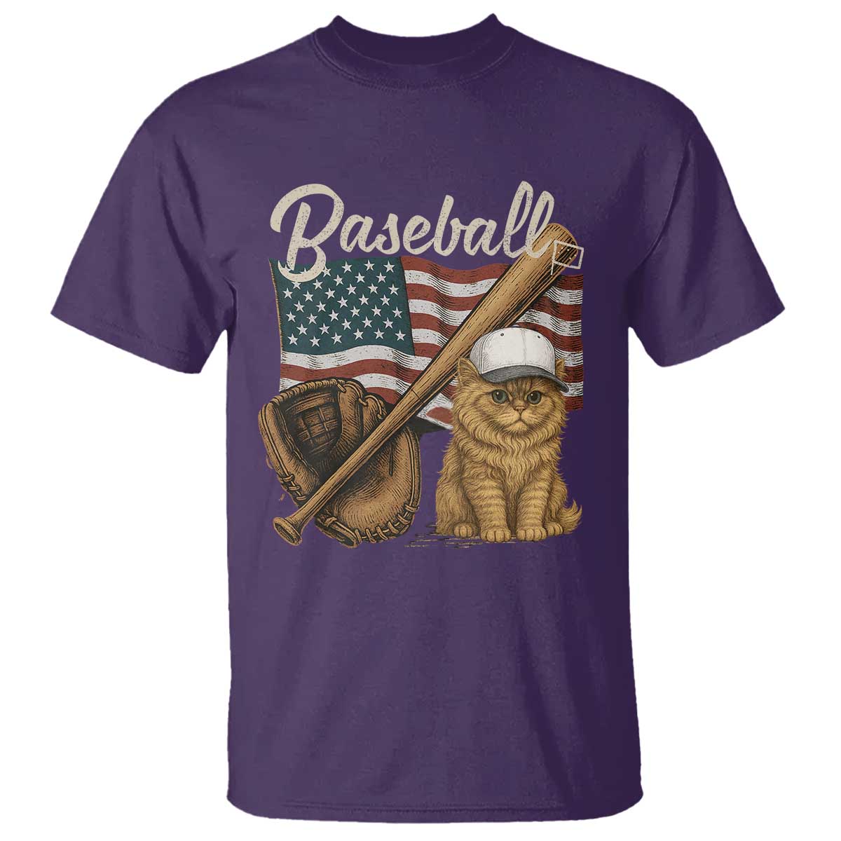 Funny Baseball Cat Lover T Shirt Patriotic USA Sports Lover - Wonder Print Shop