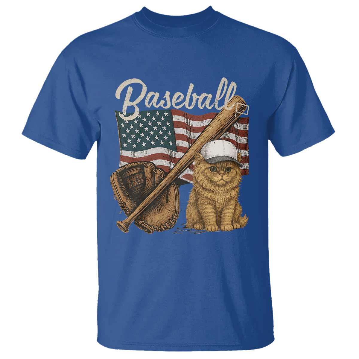 Funny Baseball Cat Lover T Shirt Patriotic USA Sports Lover - Wonder Print Shop