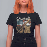 Funny Baseball Cat Lover T Shirt For Women Patriotic USA Sports Lover - Wonder Print Shop