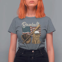Funny Baseball Cat Lover T Shirt For Women Patriotic USA Sports Lover - Wonder Print Shop