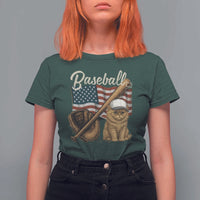 Funny Baseball Cat Lover T Shirt For Women Patriotic USA Sports Lover - Wonder Print Shop