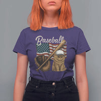 Funny Baseball Cat Lover T Shirt For Women Patriotic USA Sports Lover - Wonder Print Shop