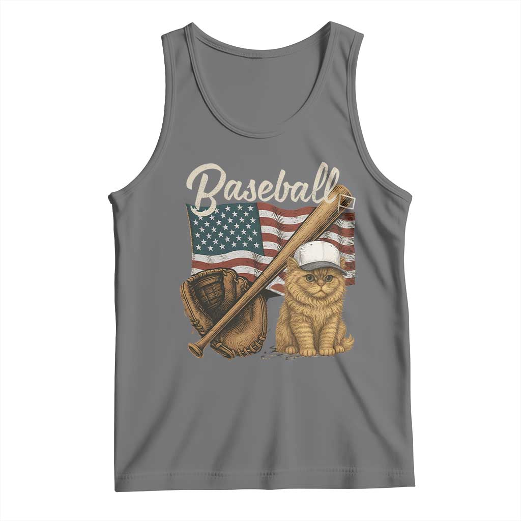 Funny Baseball Cat Lover Tank Top Patriotic USA Sports Lover - Wonder Print Shop