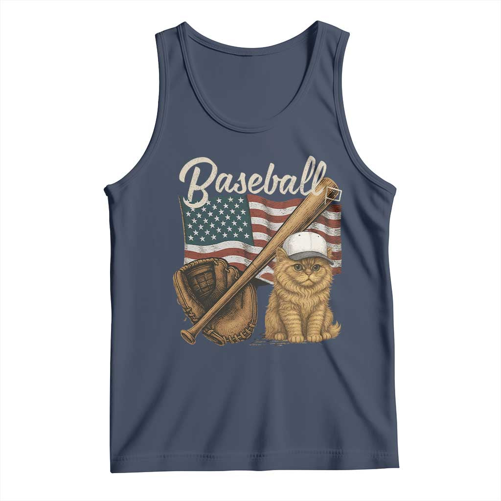 Funny Baseball Cat Lover Tank Top Patriotic USA Sports Lover - Wonder Print Shop