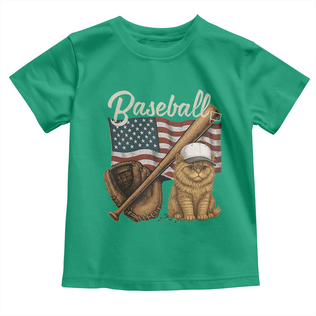 Funny Baseball Cat Lover Toddler T Shirt Patriotic USA Sports Lover - Wonder Print Shop