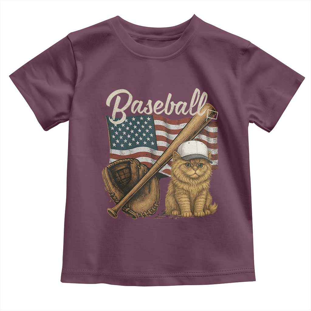 Funny Baseball Cat Lover Toddler T Shirt Patriotic USA Sports Lover - Wonder Print Shop