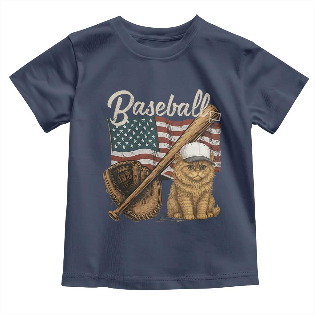 Funny Baseball Cat Lover Toddler T Shirt Patriotic USA Sports Lover - Wonder Print Shop