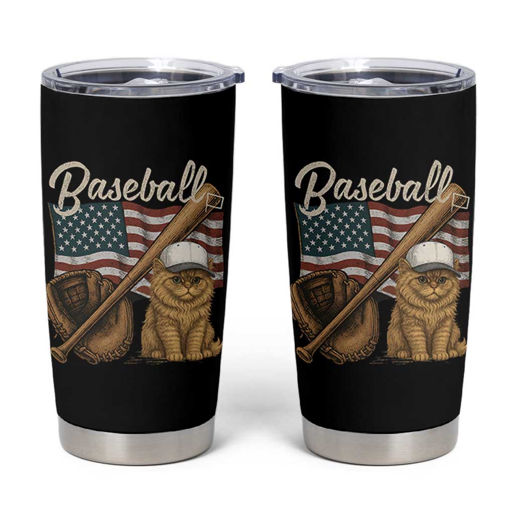 Funny Baseball Cat Lover Tumbler Cup Patriotic USA Sports Lover