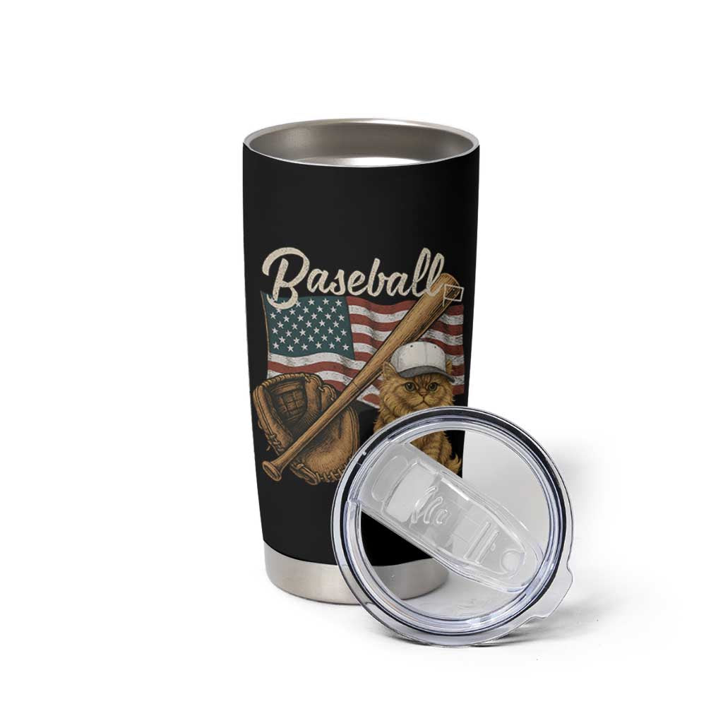 Funny Baseball Cat Lover Tumbler Cup Patriotic USA Sports Lover