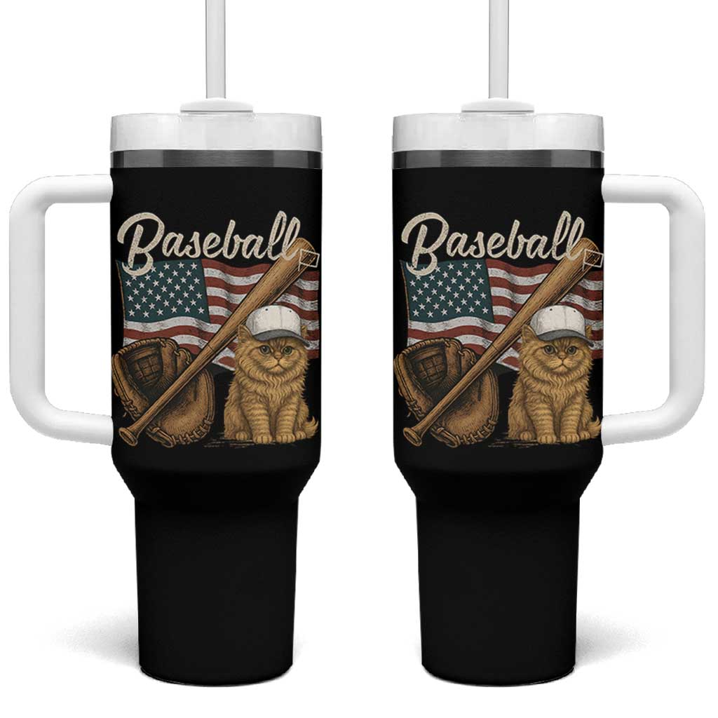 Funny Baseball Cat Lover Tumbler With Handle Patriotic USA Sports Lover