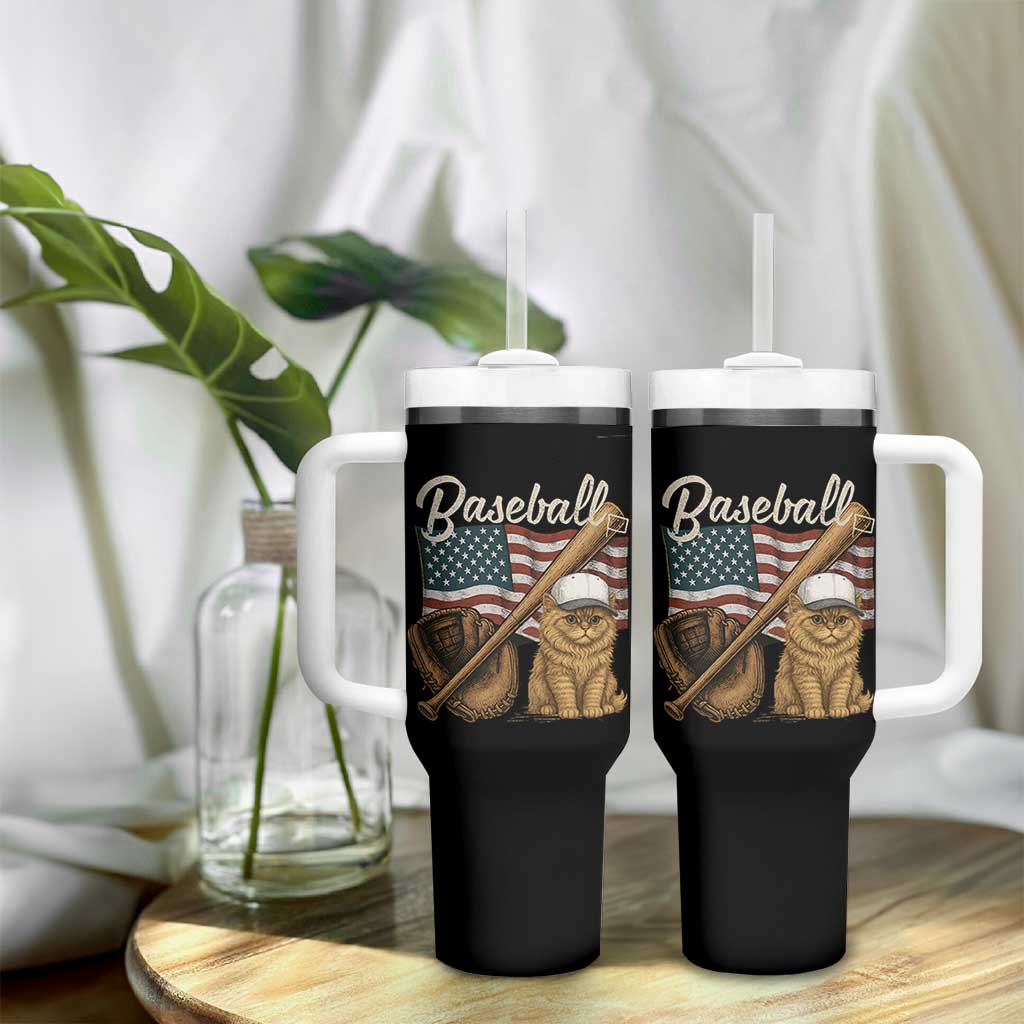 Funny Baseball Cat Lover Tumbler With Handle Patriotic USA Sports Lover