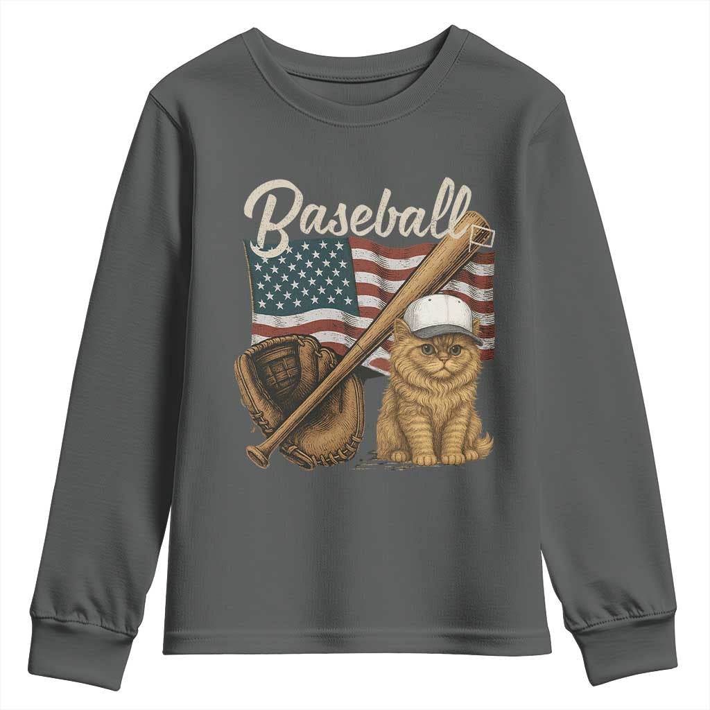Funny Baseball Cat Lover Youth Sweatshirt Patriotic USA Sports Lover - Wonder Print Shop