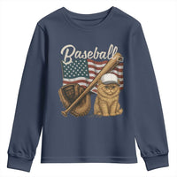 Funny Baseball Cat Lover Youth Sweatshirt Patriotic USA Sports Lover - Wonder Print Shop