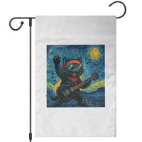 Funny Rock And Roll Garden Flag Cat Playing Guitar Starry Night Music Lover - Wonder Print Shop