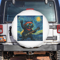 Funny Rock And Roll Spare Tire Cover Cat Playing Guitar Starry Night Music Lover - Wonder Print Shop