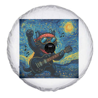 Funny Rock And Roll Spare Tire Cover Cat Playing Guitar Starry Night Music Lover - Wonder Print Shop