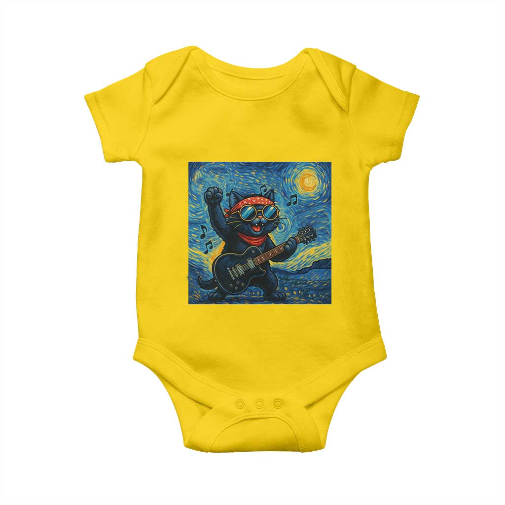 Funny Rock And Roll Baby Onesie Cat Playing Guitar Starry Night Music Lover - Wonder Print Shop