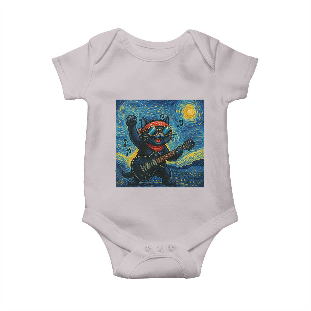 Funny Rock And Roll Baby Onesie Cat Playing Guitar Starry Night Music Lover - Wonder Print Shop