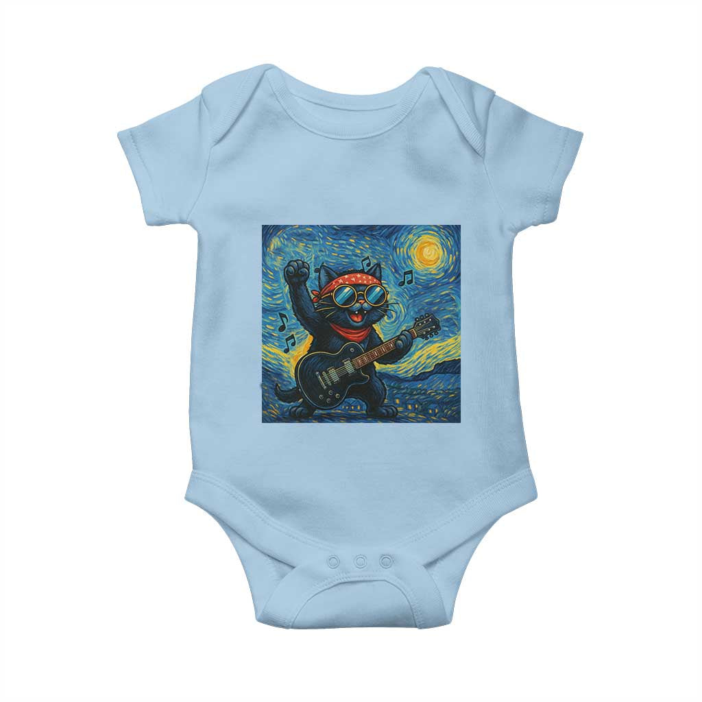 Funny Rock And Roll Baby Onesie Cat Playing Guitar Starry Night Music Lover - Wonder Print Shop