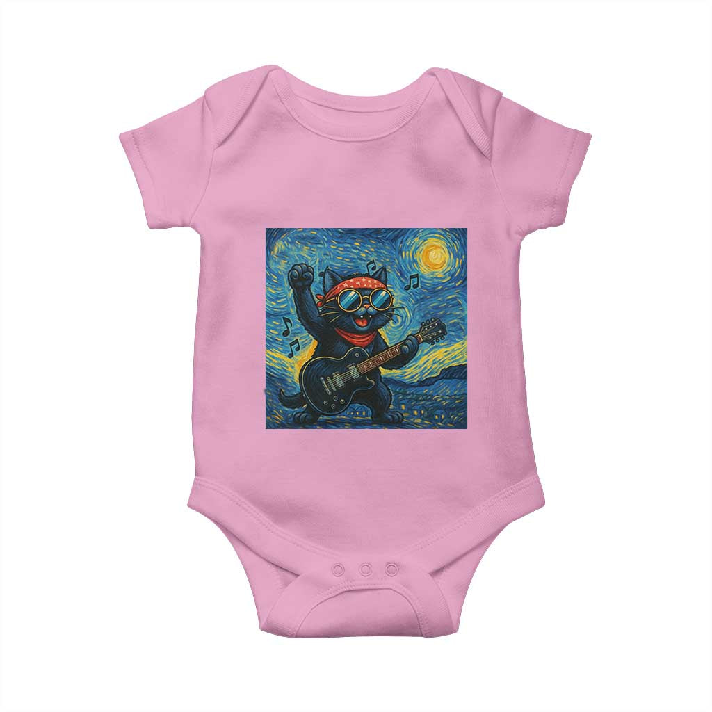 Funny Rock And Roll Baby Onesie Cat Playing Guitar Starry Night Music Lover - Wonder Print Shop