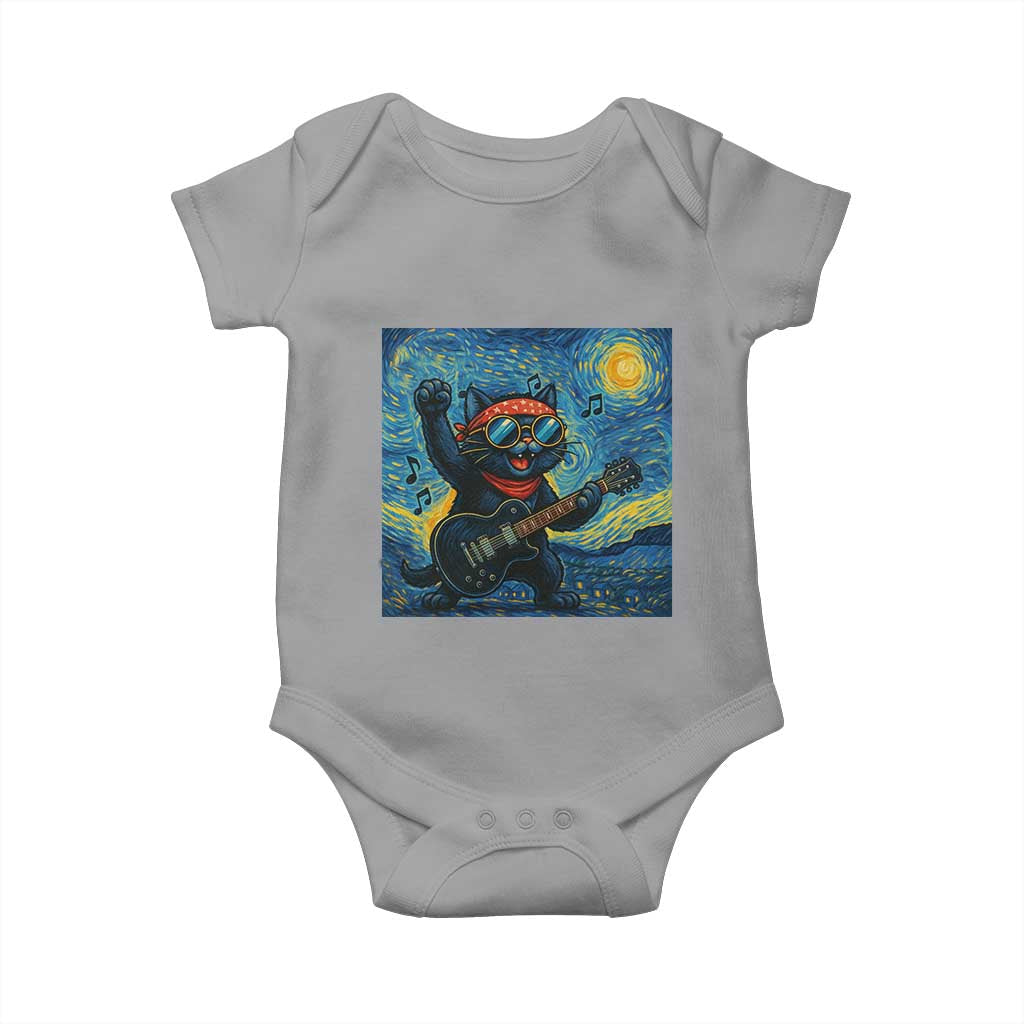 Funny Rock And Roll Baby Onesie Cat Playing Guitar Starry Night Music Lover - Wonder Print Shop