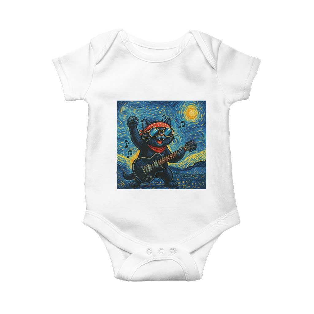 Funny Rock And Roll Baby Onesie Cat Playing Guitar Starry Night Music Lover - Wonder Print Shop