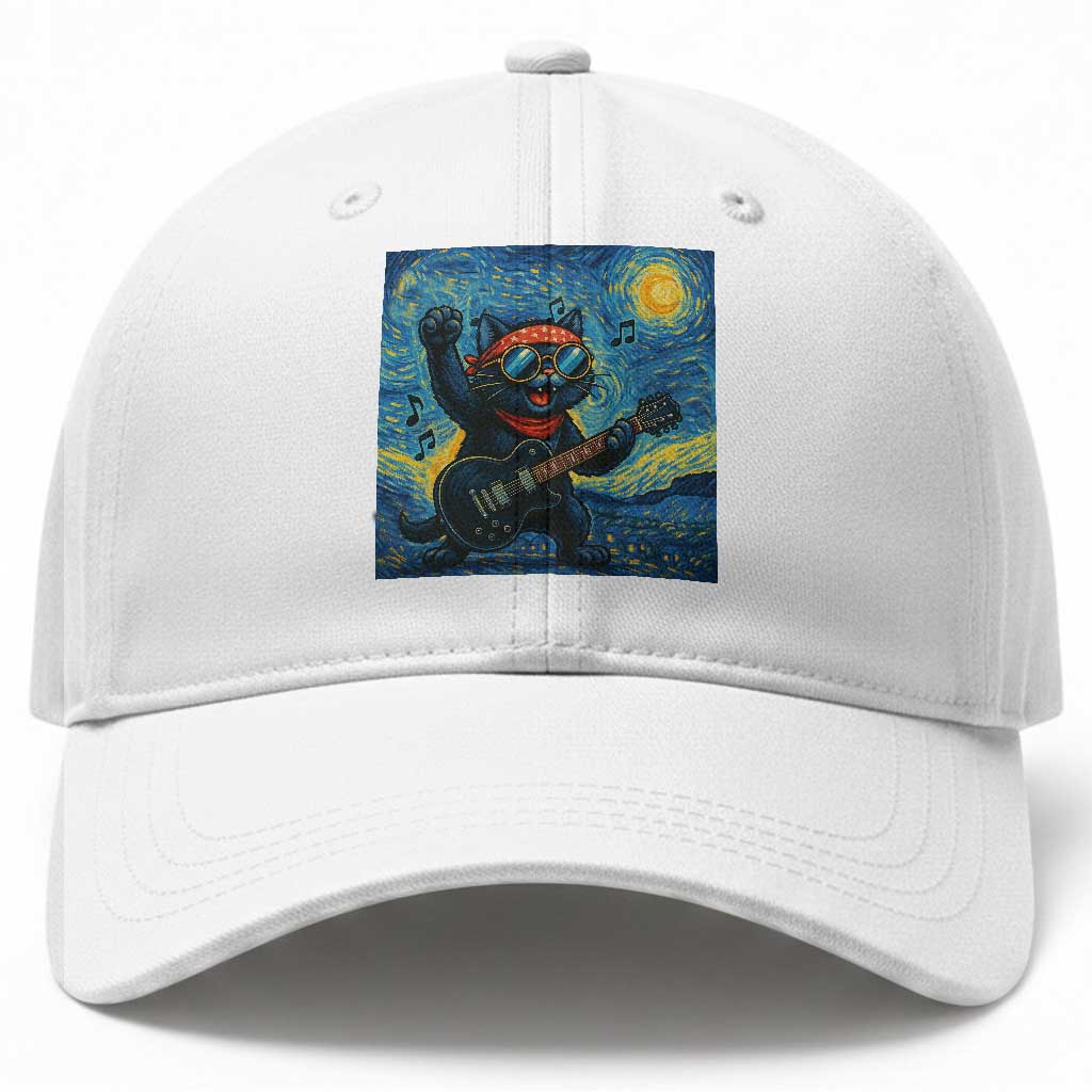 Funny Rock And Roll Baseball Cap Cat Playing Guitar Starry Night Music Lover