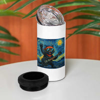Funny Rock And Roll 4 in 1 Can Cooler Tumbler Cat Playing Guitar Starry Night Music Lover