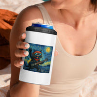 Funny Rock And Roll 4 in 1 Can Cooler Tumbler Cat Playing Guitar Starry Night Music Lover
